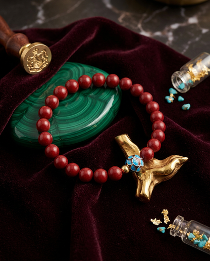 “Lotus Blessing” Pure Cinnabar & Sterling Silver Bracelet