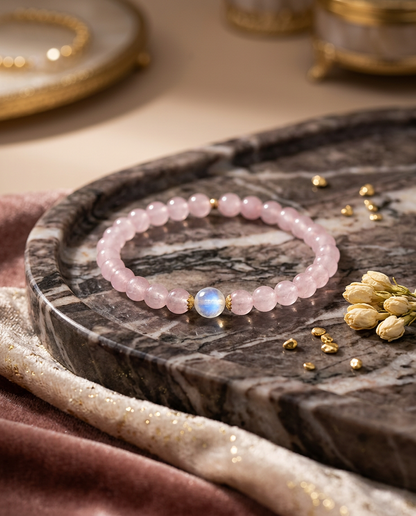 Natural Madagascar Rose Quartz & Moonstone Bracelet