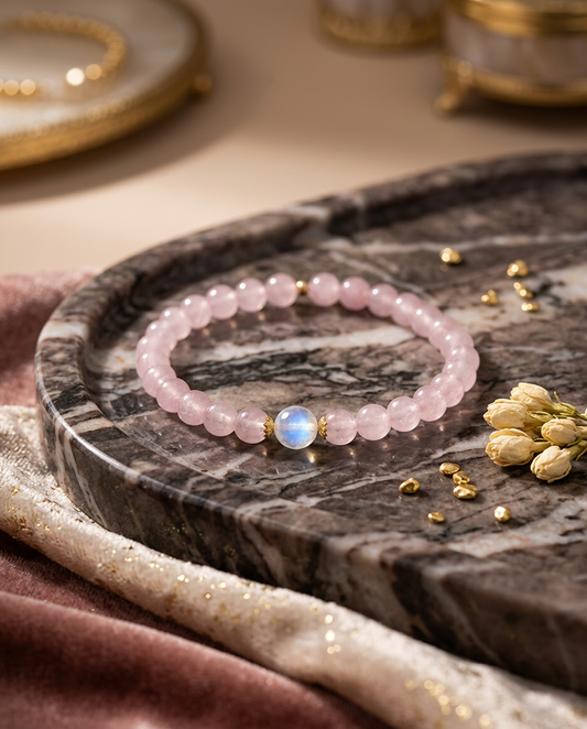 Natural Madagascar Rose Quartz & Moonstone Bracelet