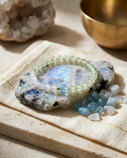 Natural Prehnite Aquamarine Moonstone Bracelet