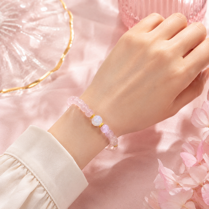 Natural Madagascar Rose Quartz & Moonstone Bracelet - side angle