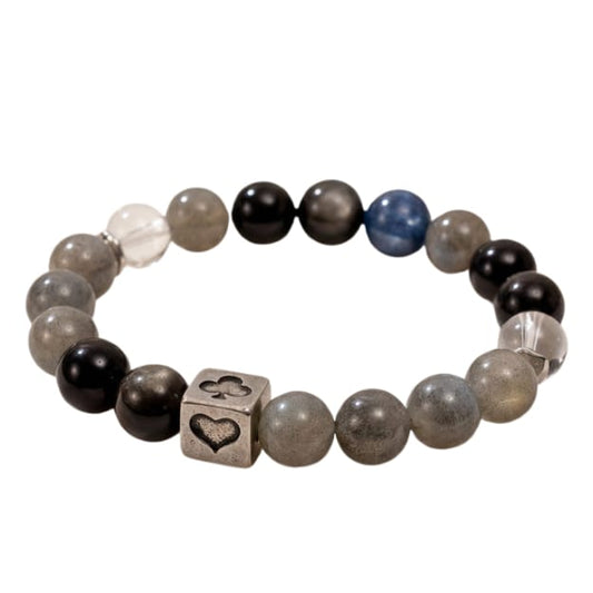 Original Design Natural Gray Moonstone & Silver Obsidian Bracelet — "Energy Shield"