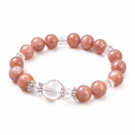 Original Design "Lover's Stone" — Natural Peach Moonstone, Blue Moonstone & Clear Quartz Bracelet
