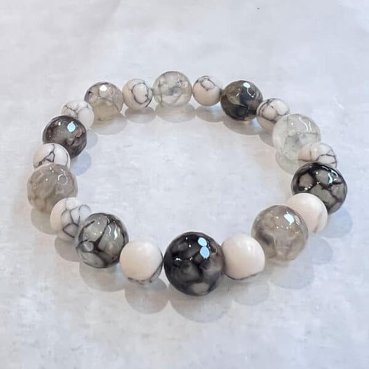 Patience and Inner Peace Gray Agate Howlite Bracelet for Safety