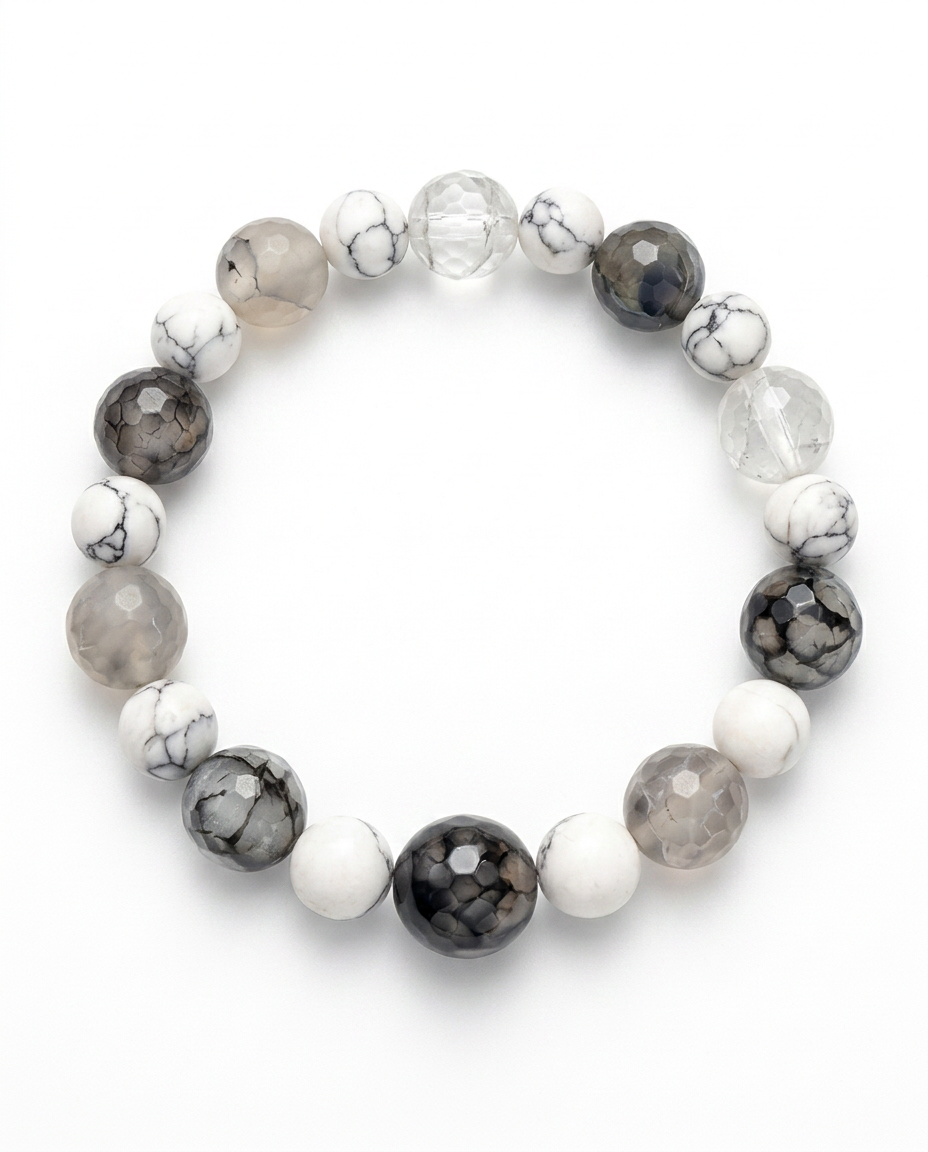 Patience and Inner Peace Gray Agate Howlite Bracelet for Safety