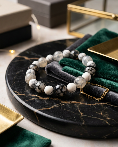 Patience and Inner Peace Gray Agate Howlite Bracelet for Safety