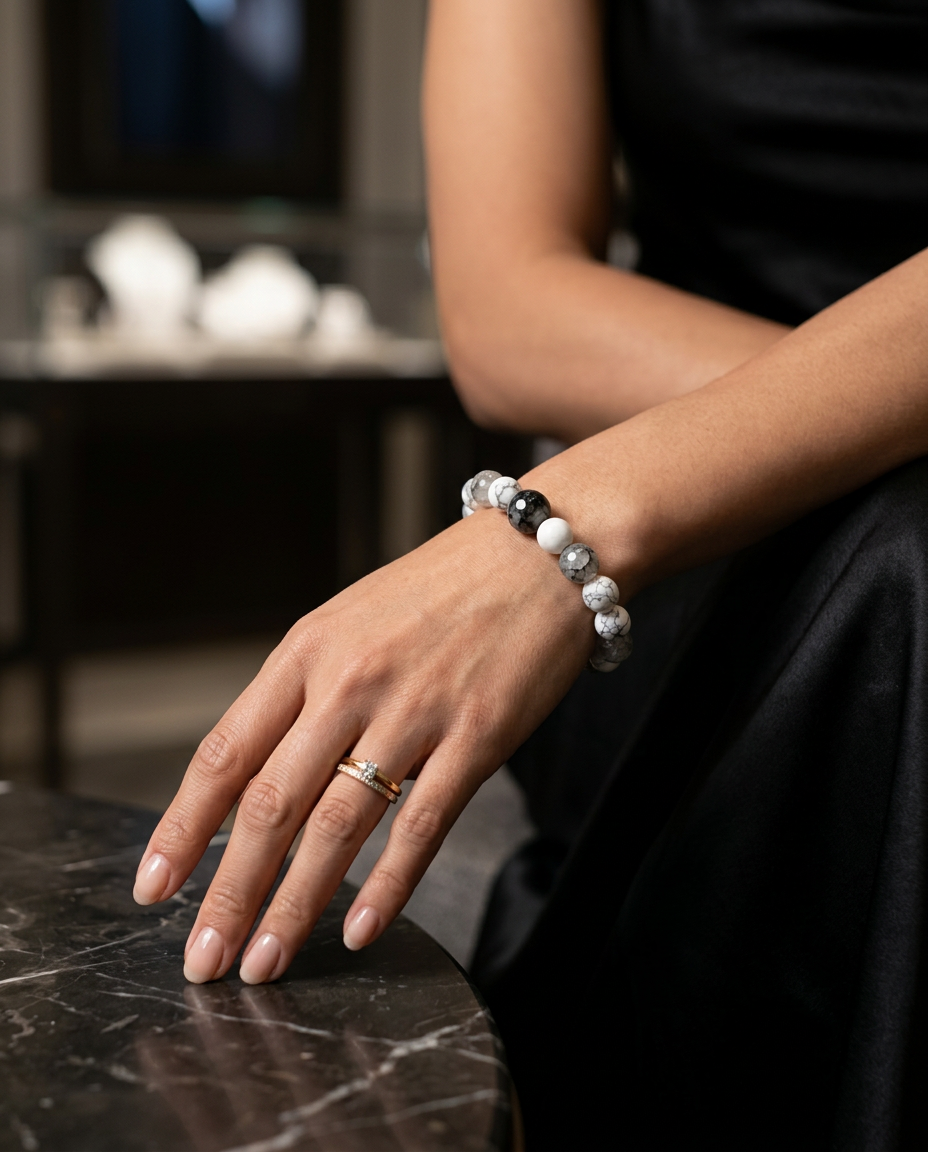 Patience and Inner Peace Gray Agate Howlite Bracelet for Safety