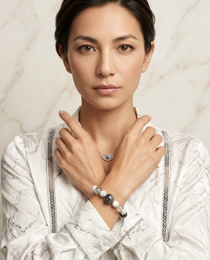 Patience and Inner Peace Gray Agate Howlite Bracelet for Safety