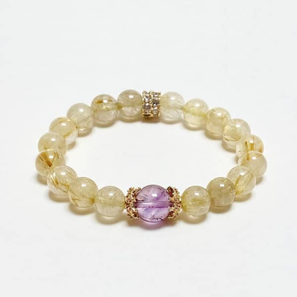 “Purple Prosperity” Natural Amethyst & Rutilated Quartz Bracelet