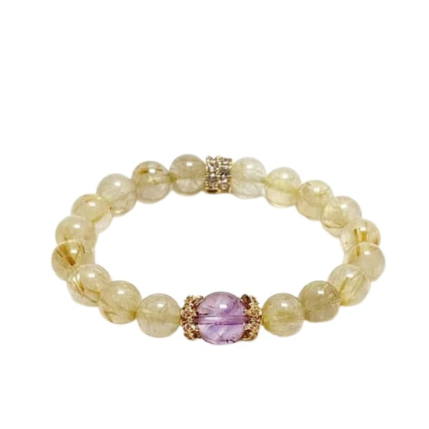 “Purple Prosperity” Natural Amethyst & Rutilated Quartz Bracelet
