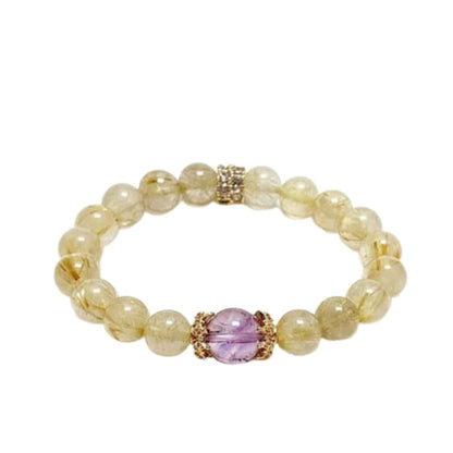 “Purple Prosperity” Natural Amethyst & Rutilated Quartz Bracelet
