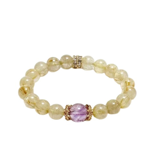 “Purple Prosperity” Natural Amethyst & Rutilated Quartz Bracelet