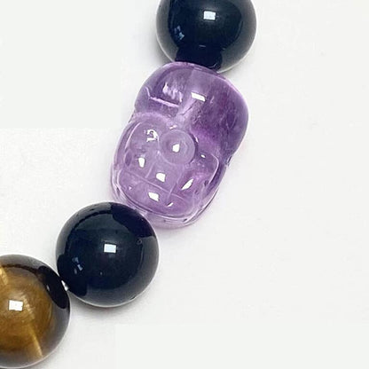 “Purple Fortune” Amethyst & Black Obsidian Pi Xiu Bracelet