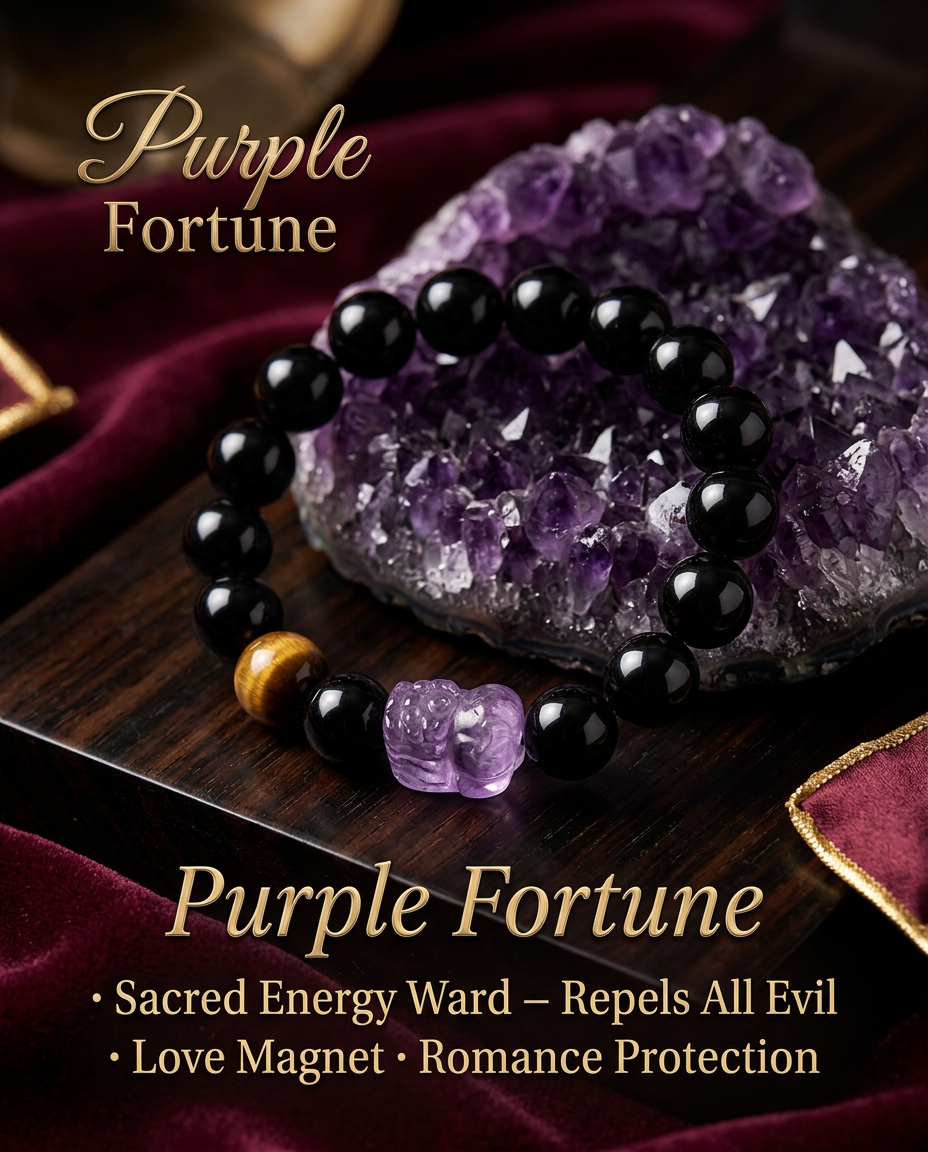 “Purple Fortune” Amethyst & Black Obsidian Pi Xiu Bracelet