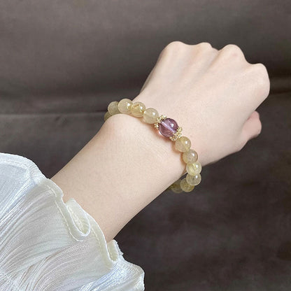 “Purple Prosperity” Natural Amethyst & Rutilated Quartz Bracelet