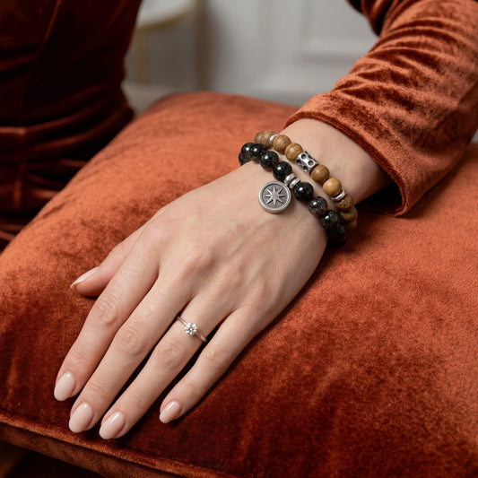 Original Design Natural Black Rutilated Quartz & Brunei Agarwood Layered Bracelet