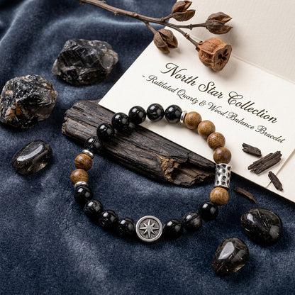 Original Design Natural Black Rutilated Quartz & Brunei Agarwood Layered Bracelet