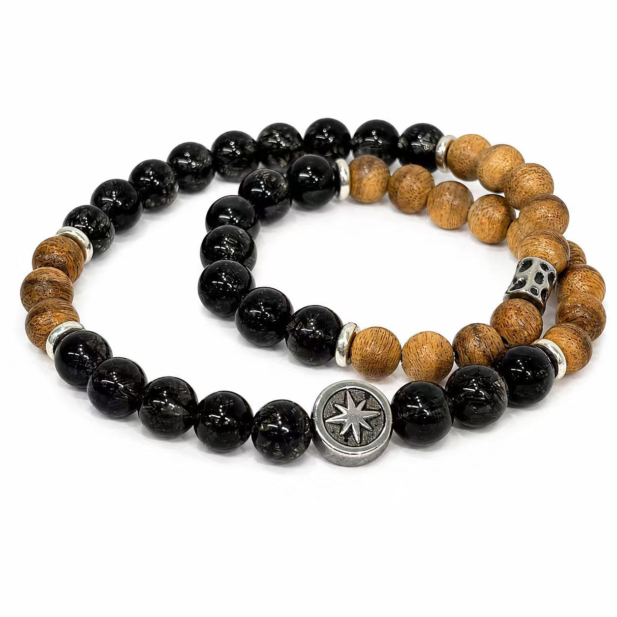 Original Design Natural Black Rutilated Quartz & Brunei Agarwood Layered Bracelet