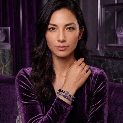 Original Design Natural Black Onyx & Amethyst Layered Bracelet