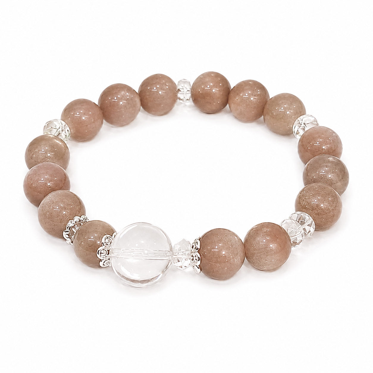 Original Design "Moonlit Latte" — Natural Milky Moonstone & Clear Quartz Bracelet