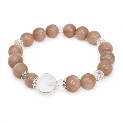 Original Design "Moonlit Latte" — Natural Milky Moonstone & Clear Quartz Bracelet