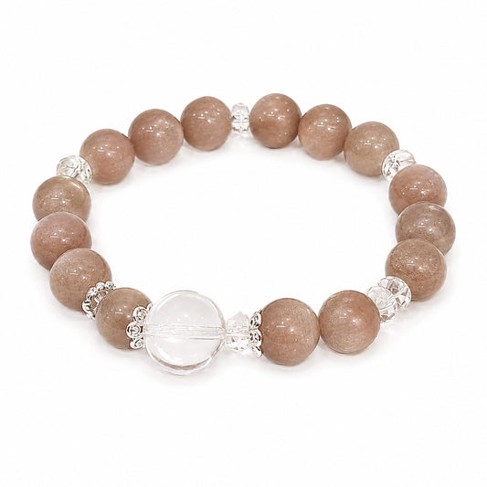Original Design "Moonlit Latte" — Natural Milky Moonstone & Clear Quartz Bracelet