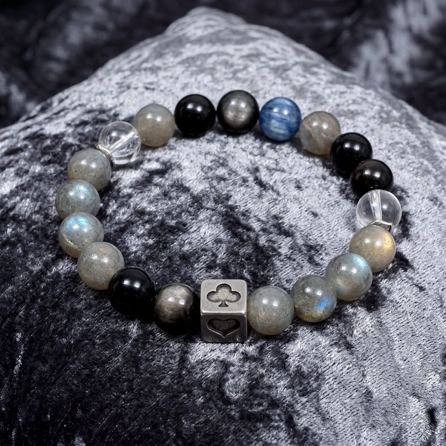 Tough Yet Tender — "Energy Shield" Natural Gray Moonstone & Silver Obsidian Bracelet