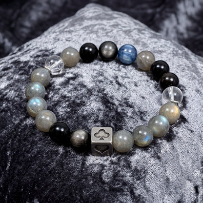 Tough Yet Tender — "Energy Shield" Natural Gray Moonstone & Silver Obsidian Bracelet