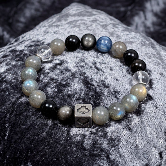 Tough Yet Tender — "Energy Shield" Natural Gray Moonstone & Silver Obsidian Bracelet