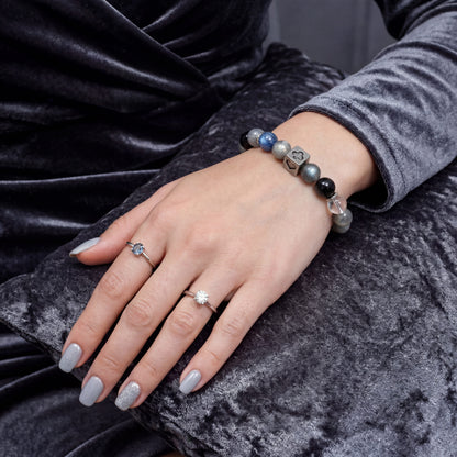 Tough Yet Tender — "Energy Shield" Natural Gray Moonstone & Silver Obsidian Bracelet