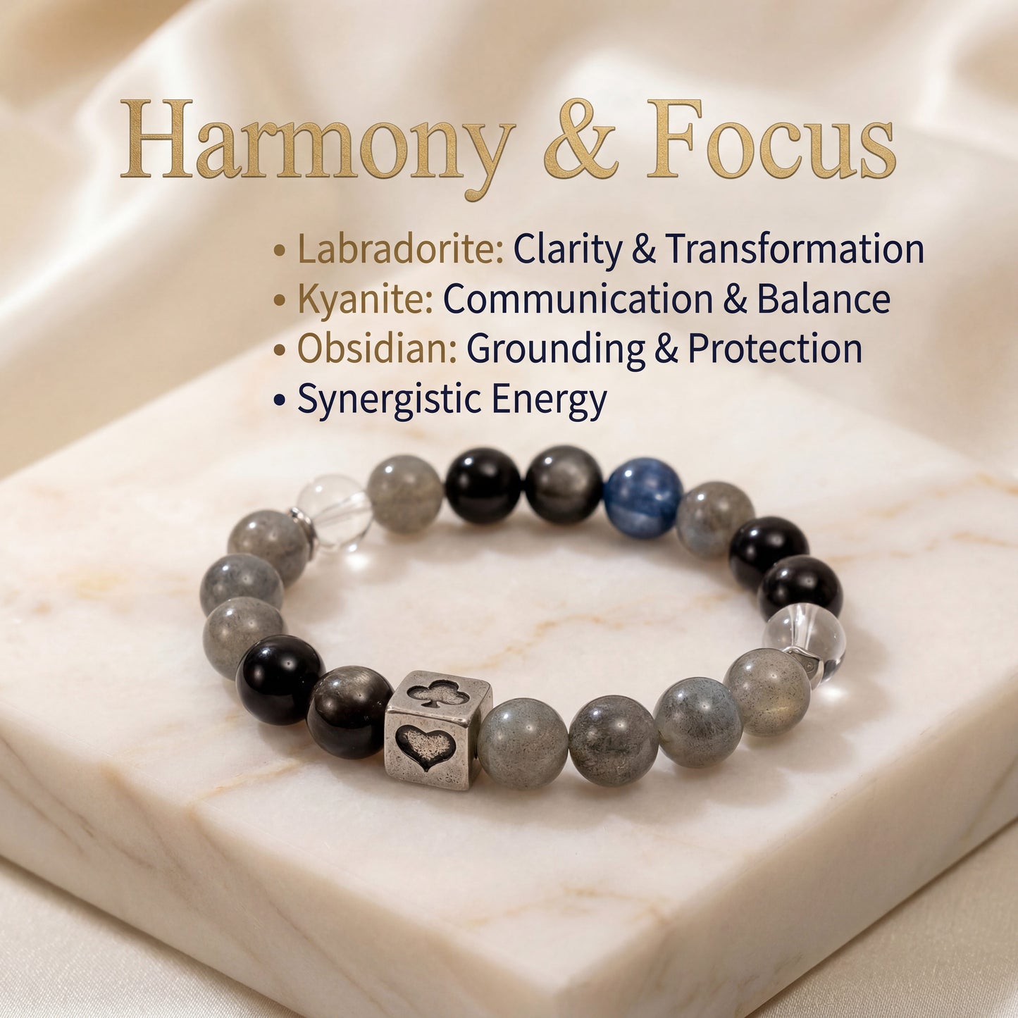 Tough Yet Tender — "Energy Shield" Natural Gray Moonstone & Silver Obsidian Bracelet