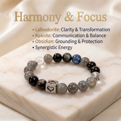 Tough Yet Tender — "Energy Shield" Natural Gray Moonstone & Silver Obsidian Bracelet