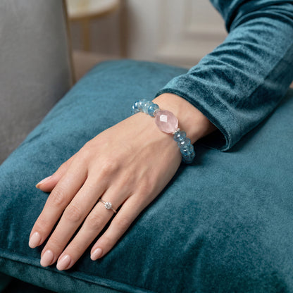 Emotionally Sensitive Souls — Natural Icy Swiss Blue Topaz & Rhodochrosite Bracelet