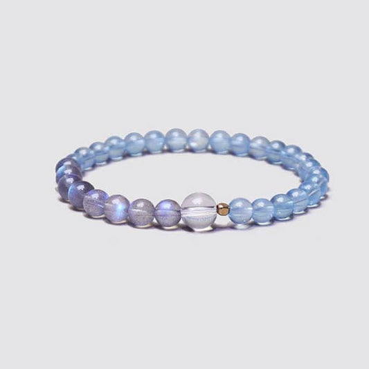 “Serene Tide” Natural Aquamarine & Gray Moonstone Bracelet
