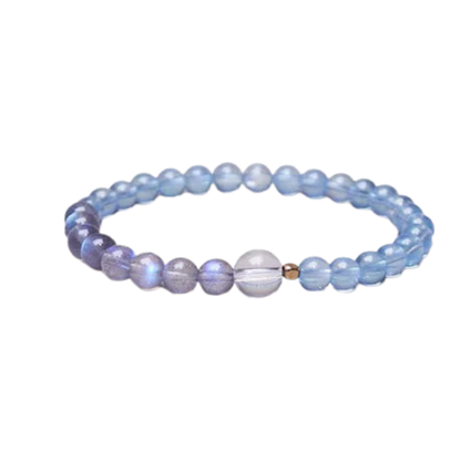 “Serene Tide” Natural Aquamarine & Gray Moonstone Bracelet