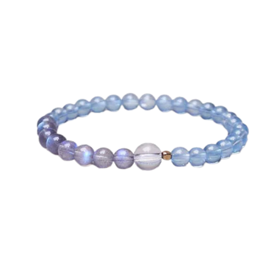 “Serene Tide” Natural Aquamarine & Gray Moonstone Bracelet