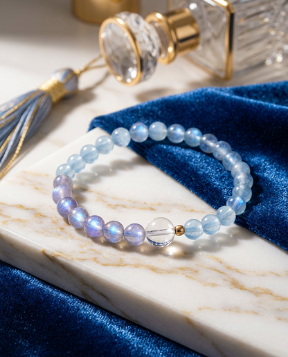 “Serene Tide” Natural Aquamarine & Gray Moonstone Bracelet