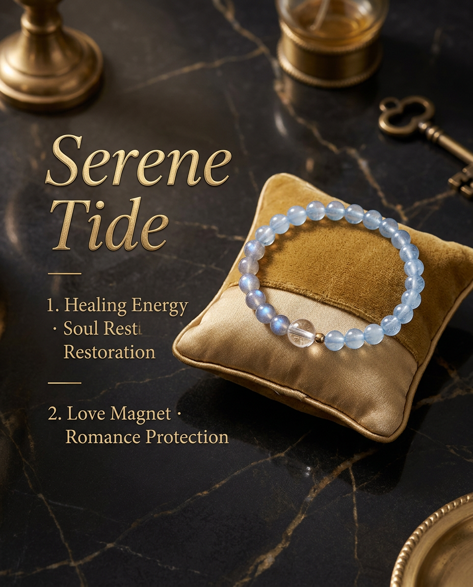“Serene Tide” Natural Aquamarine & Gray Moonstone Bracelet