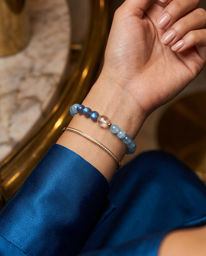 “Serene Tide” Natural Aquamarine & Gray Moonstone Bracelet