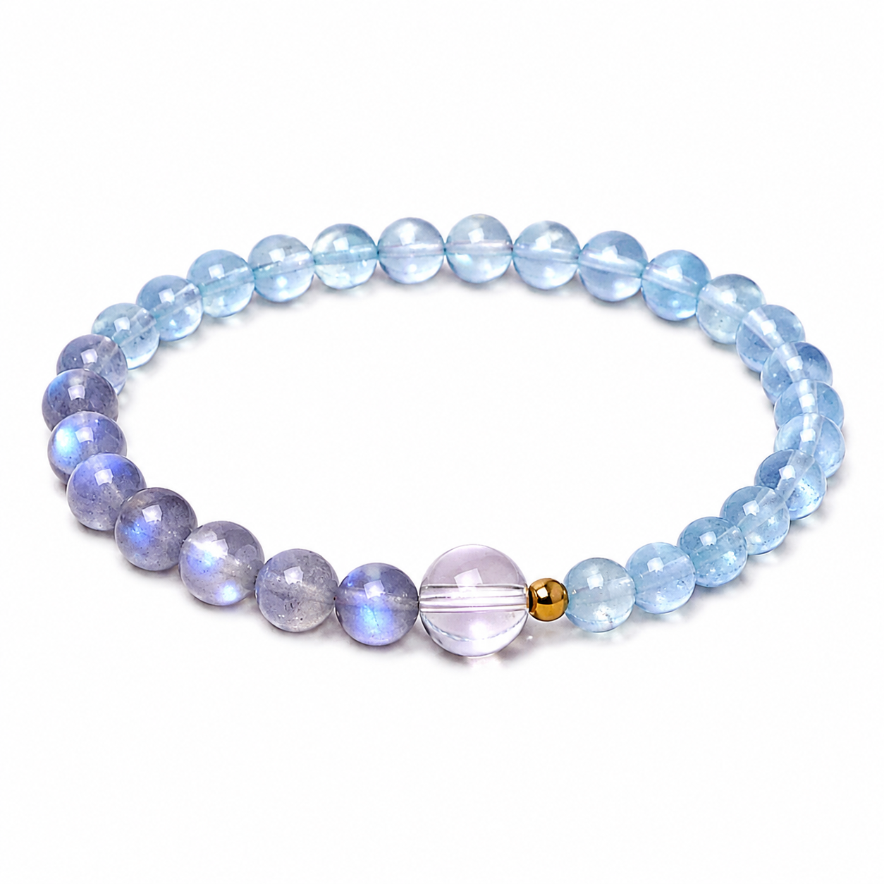 “Serene Tide” Natural Aquamarine & Gray Moonstone Bracelet