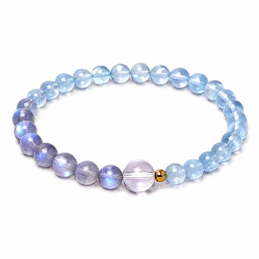 “Serene Tide” Natural Aquamarine & Gray Moonstone Bracelet
