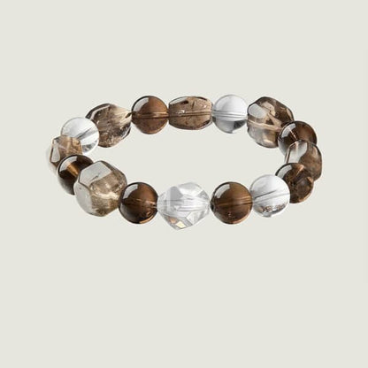 “Shan He Ling” Natural Smoky Quartz & White Crystal Raw Bead Bracelet