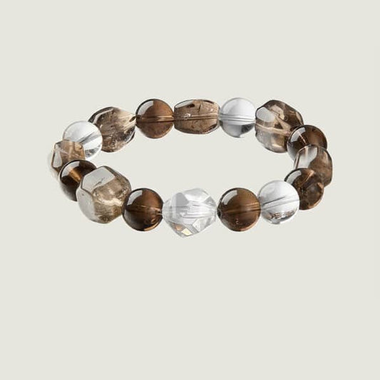 “Shan He Ling” Natural Smoky Quartz & White Crystal Raw Bead Bracelet