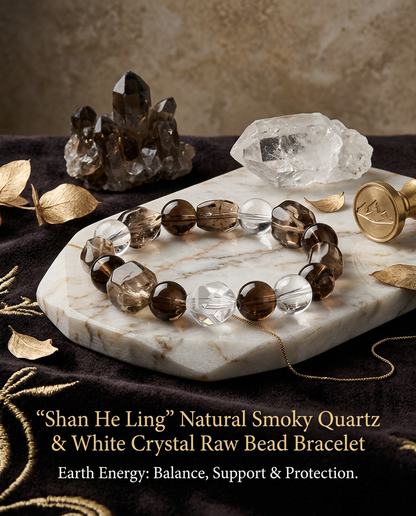 “Shan He Ling” Natural Smoky Quartz & White Crystal Raw Bead Bracelet