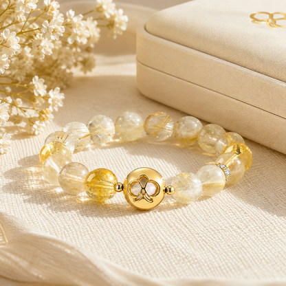 Solar Flare Natural Citrine & Rutilated Quartz Bracelet - on display