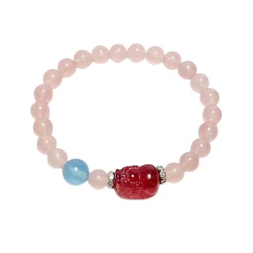 Strawberry Quartz + Pi Xiu Charm + Pink Aventurine & Aquamarine