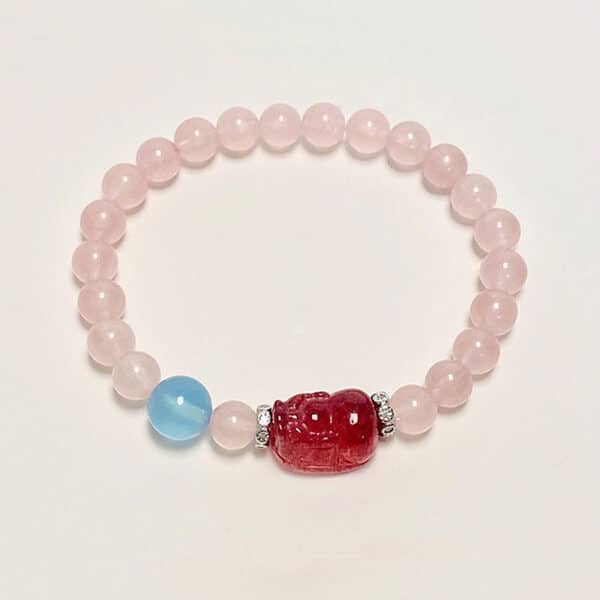 Strawberry Quartz + Pi Xiu Charm + Pink Aventurine & Aquamarine
