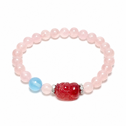 Strawberry Quartz + Pi Xiu Charm + Pink Aventurine & Aquamarine
