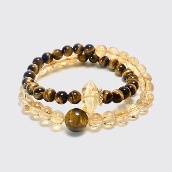 “Sunlit Mountain” Double-Layer Tiger Eye & Citrine Beaded Bracelet