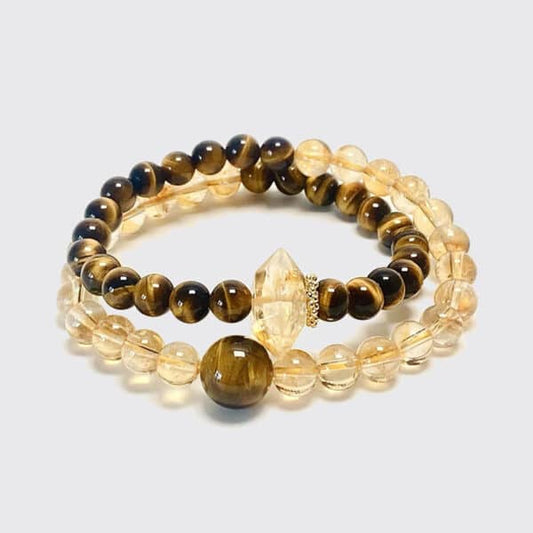 “Sunlit Mountain” Double-Layer Tiger Eye & Citrine Beaded Bracelet